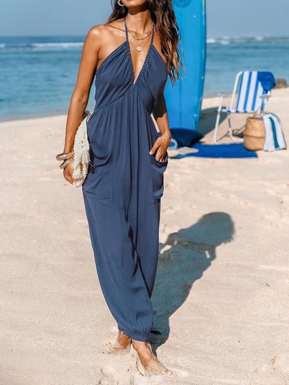 CUPSHE Plunge Halter Jogger Jumpsuit